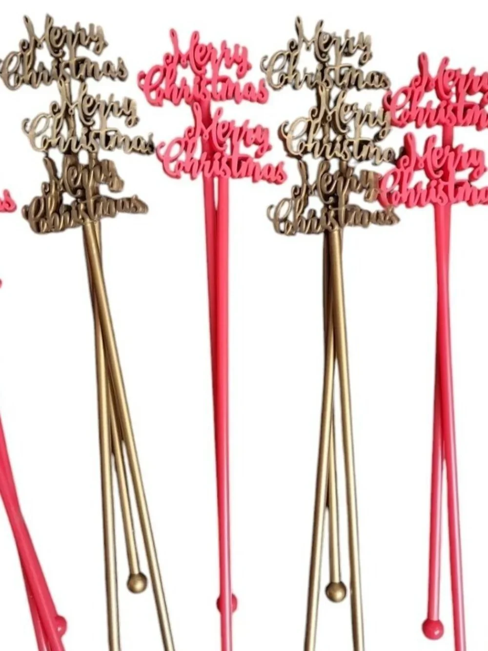 Merry Christmas Swizzle Stir Sticks Plastic Festive Holiday Drink 15 Red & Gold